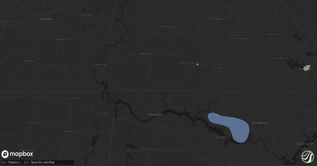 Hail map in Iron City, TN on July 3, 2026