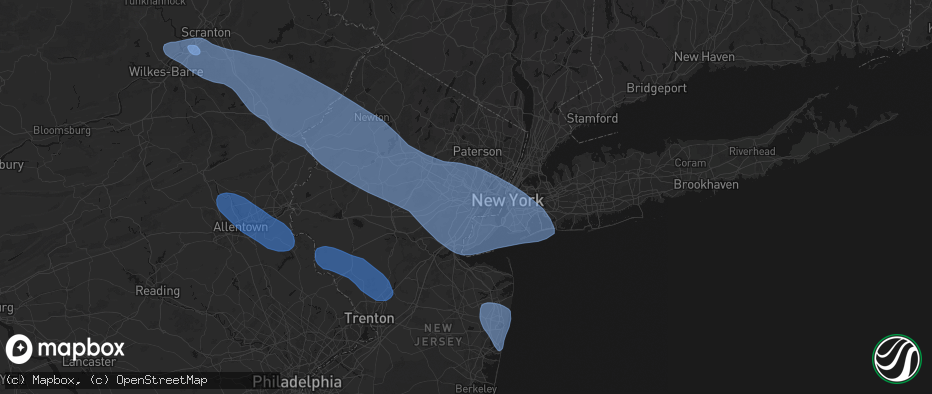 Hail map in Irvington, NJ on July 3, 2026
