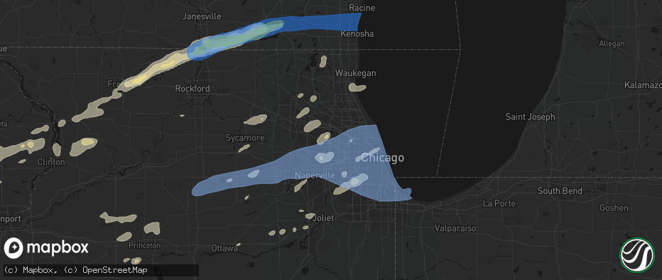 Hail map in Itasca, IL on July 3, 2026