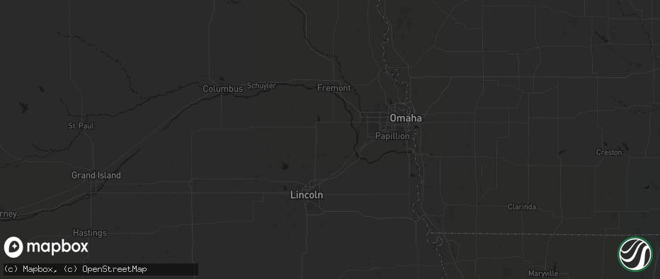 Hail map in Ithaca, NE on July 3, 2026