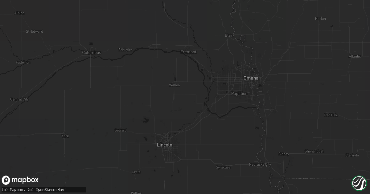 Hail map in Ithaca, NE on July 3, 2026