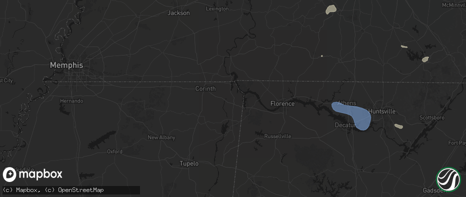 Hail map in Iuka, MS on July 3, 2026