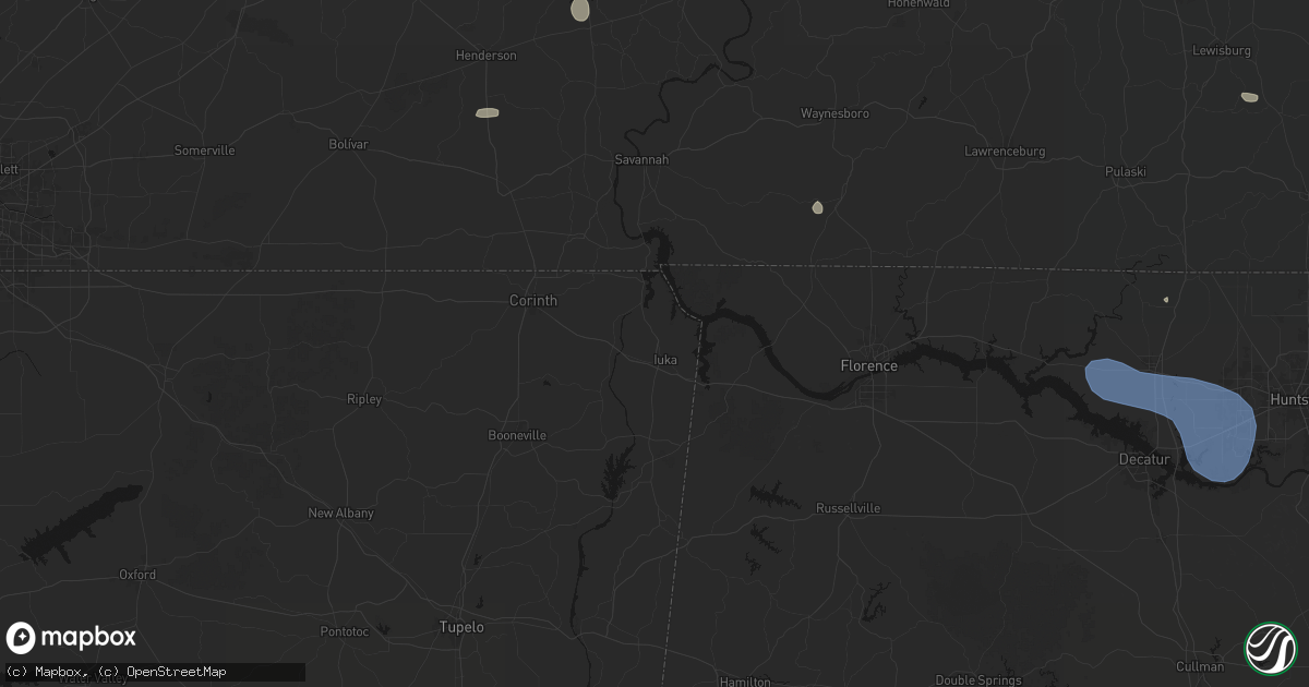 Hail map in Iuka, MS on July 3, 2026