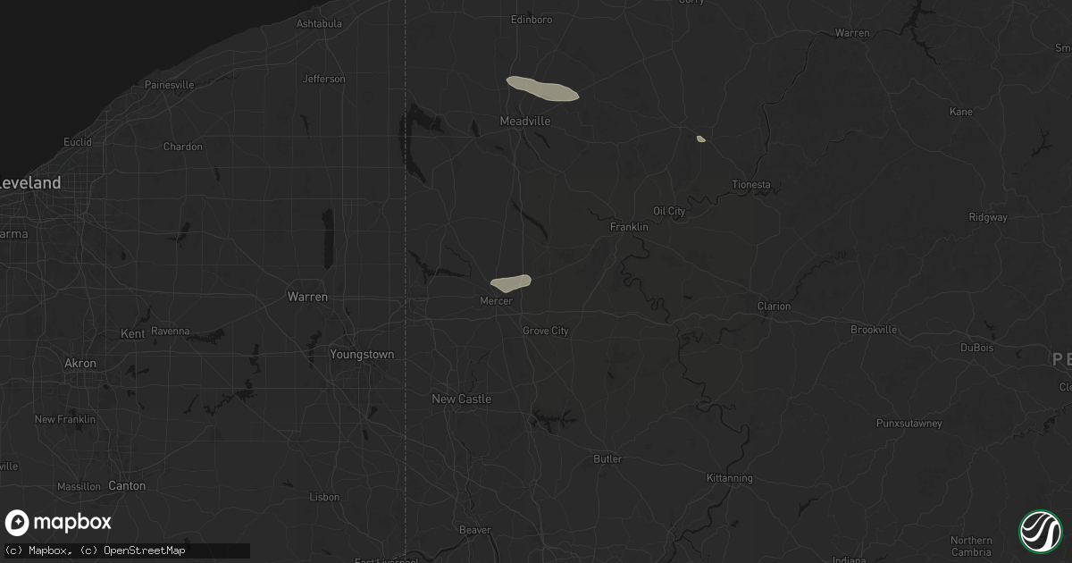 Hail map in Jackson Center, PA on July 3, 2026