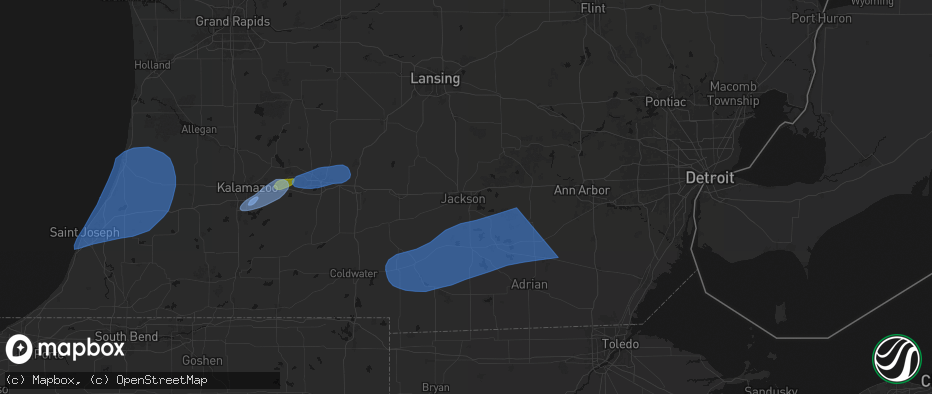 Hail map in Jackson, MI on July 3, 2026