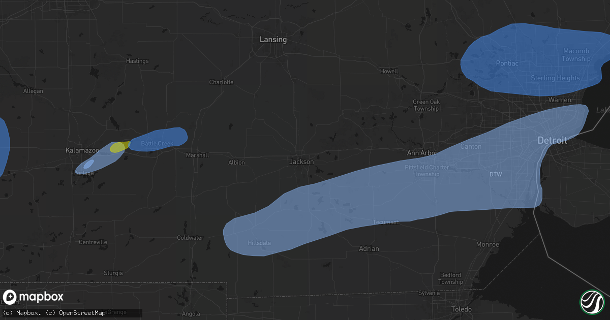 Hail map in Jackson, MI on July 3, 2026