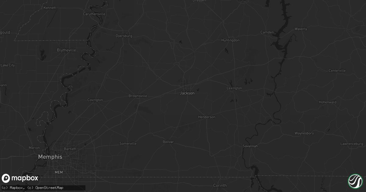 Hail map in Jackson, TN on July 3, 2026