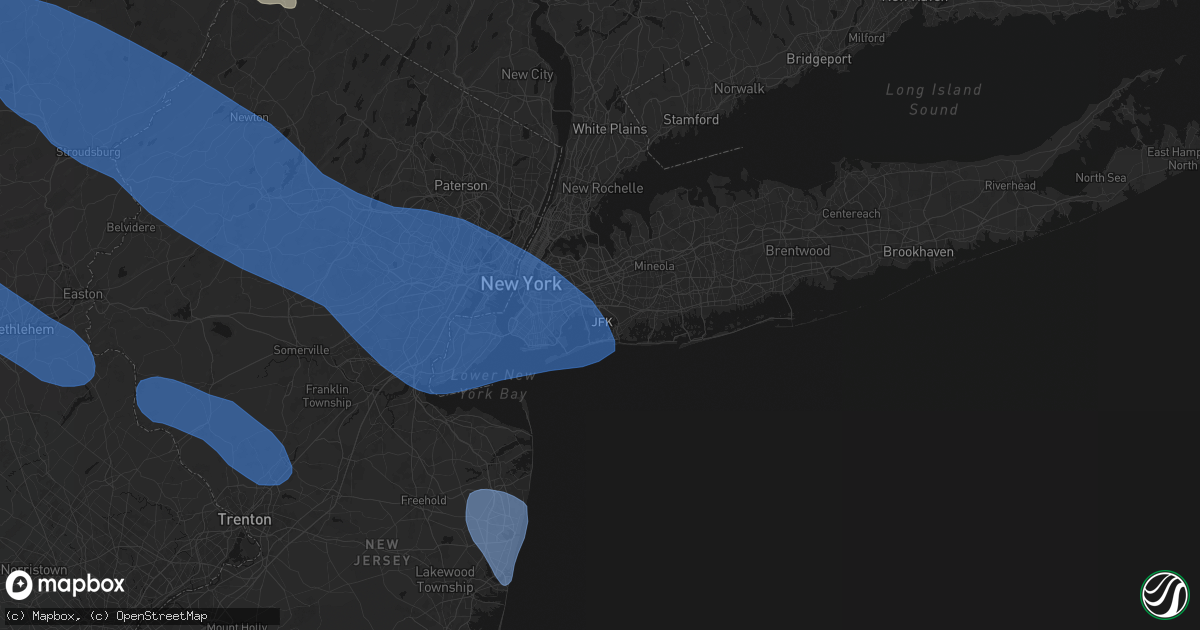 Hail map in Jamaica, NY on July 3, 2026