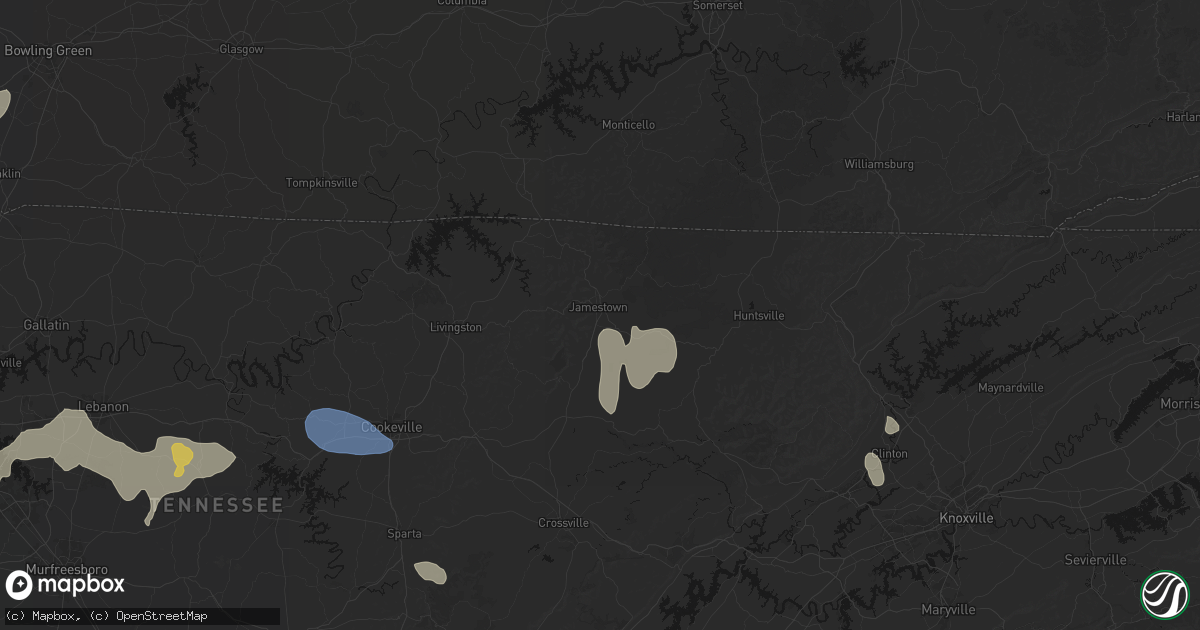 Hail map in Jamestown, TN on July 3, 2026
