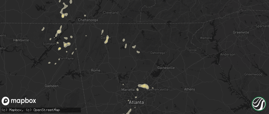 Hail map in Jasper, GA on July 3, 2026