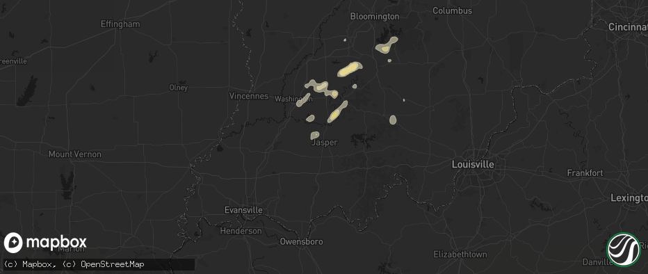 Hail map in Jasper, IN on July 3, 2026