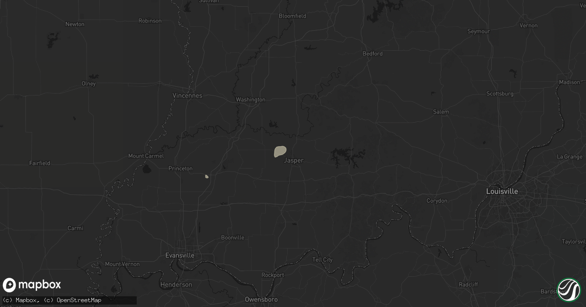 Hail map in Jasper, IN on July 3, 2026