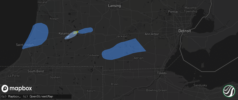Hail map in Jerome, MI on July 3, 2026