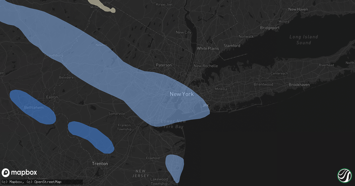 Hail map in Jersey City, NJ on July 3, 2026