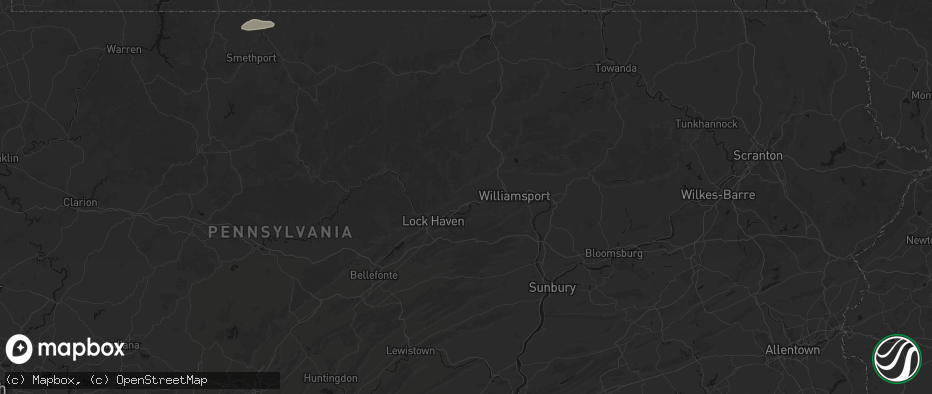 Hail map in Jersey Shore, PA on July 3, 2026