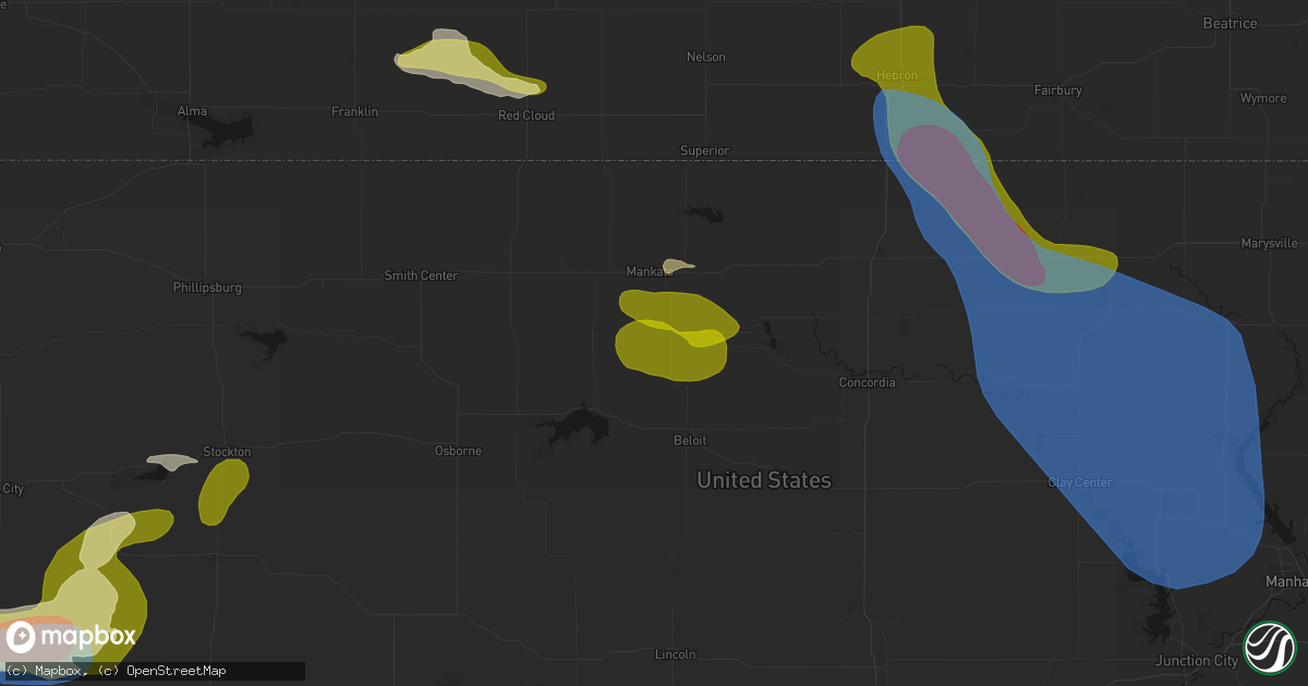 Hail map in Jewell, KS on July 3, 2026