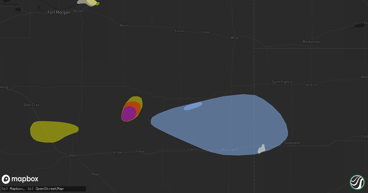 Hail map in Joes, CO on July 3, 2026