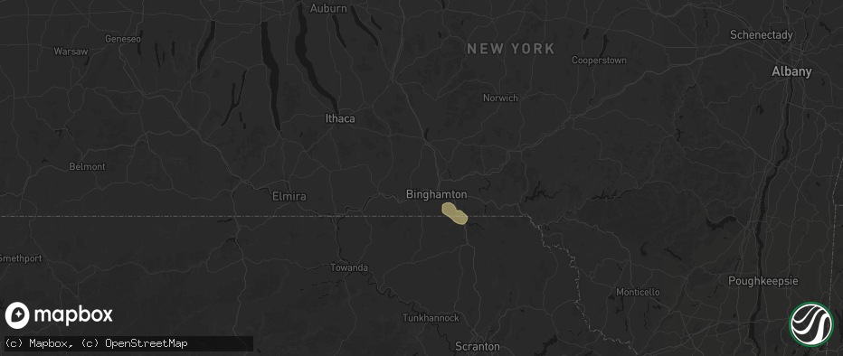 Hail map in Johnson City, NY on July 3, 2026