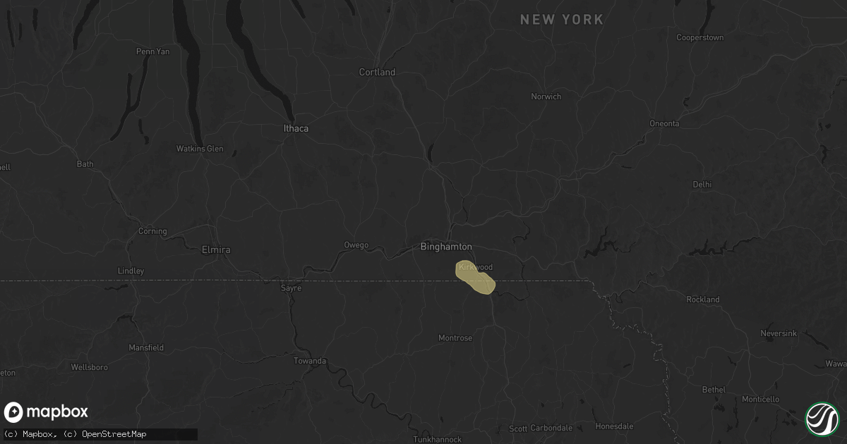 Hail map in Johnson City, NY on July 3, 2026