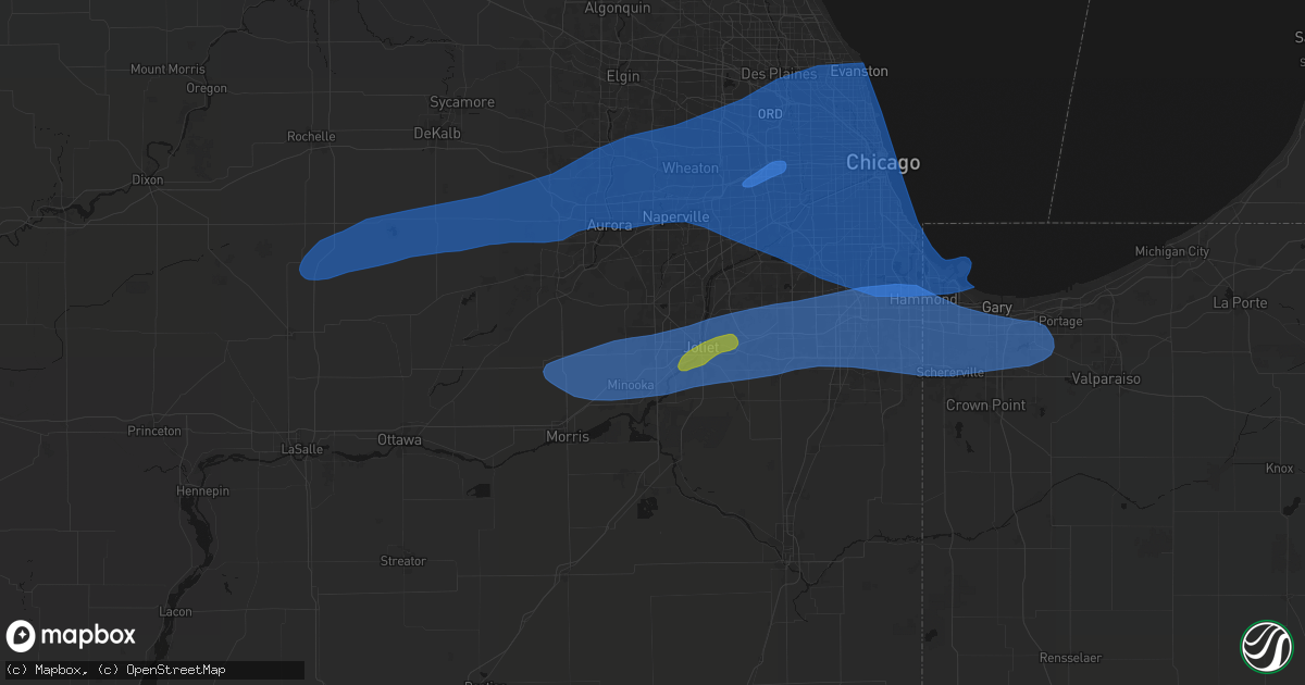 Hail map in Joliet, IL on July 3, 2026