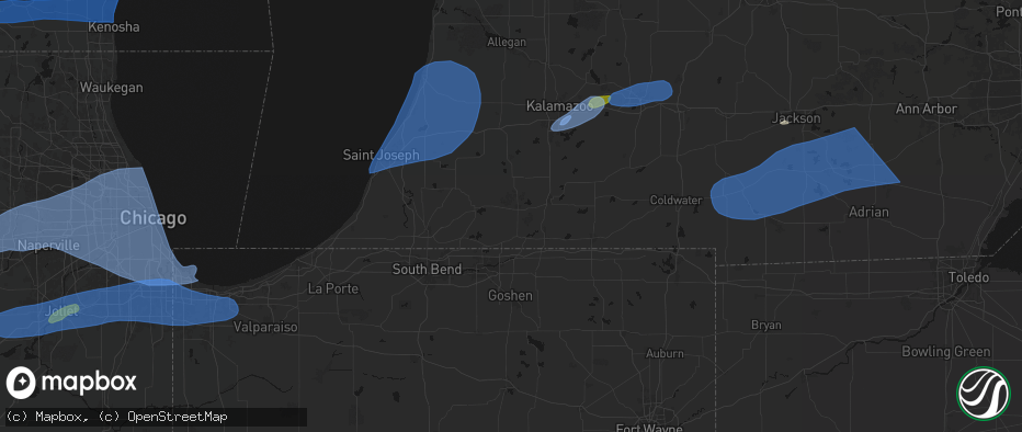 Hail map in Jones, MI on July 3, 2026