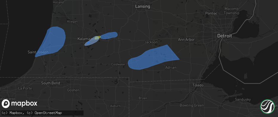 Hail map in Jonesville, MI on July 3, 2026