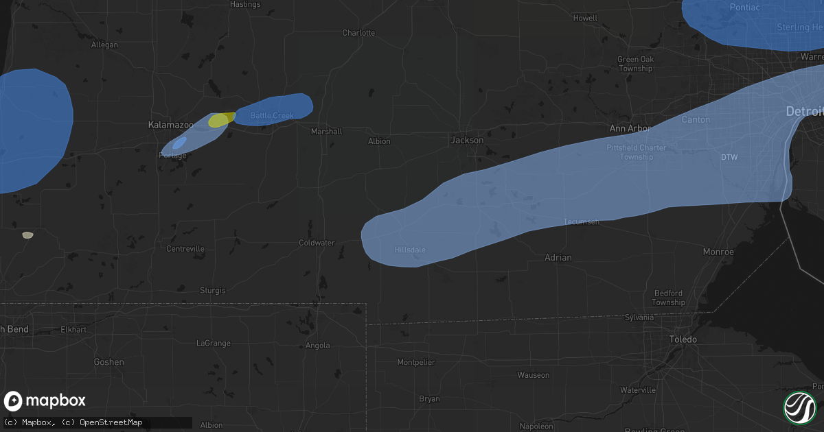 Hail map in Jonesville, MI on July 3, 2026
