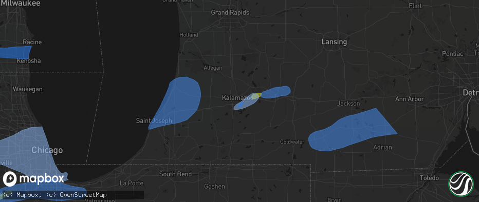 Hail map in Kalamazoo, MI on July 3, 2026