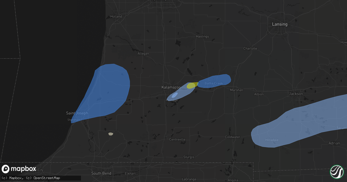 Hail map in Kalamazoo, MI on July 3, 2026