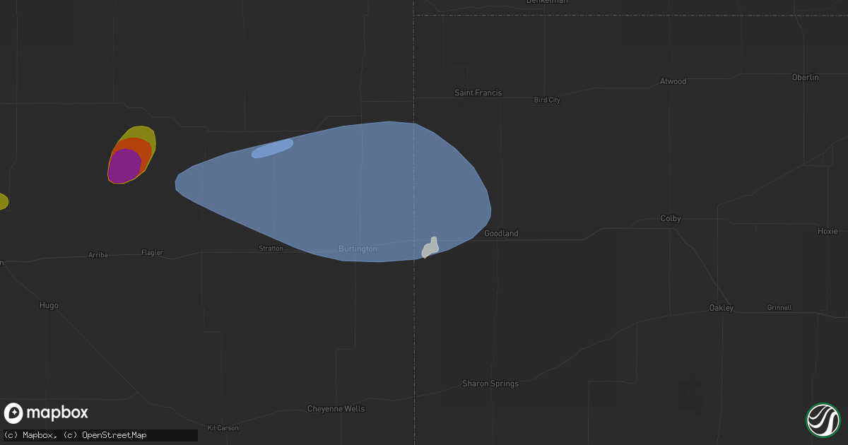 Hail map in Kanorado, KS on July 3, 2026