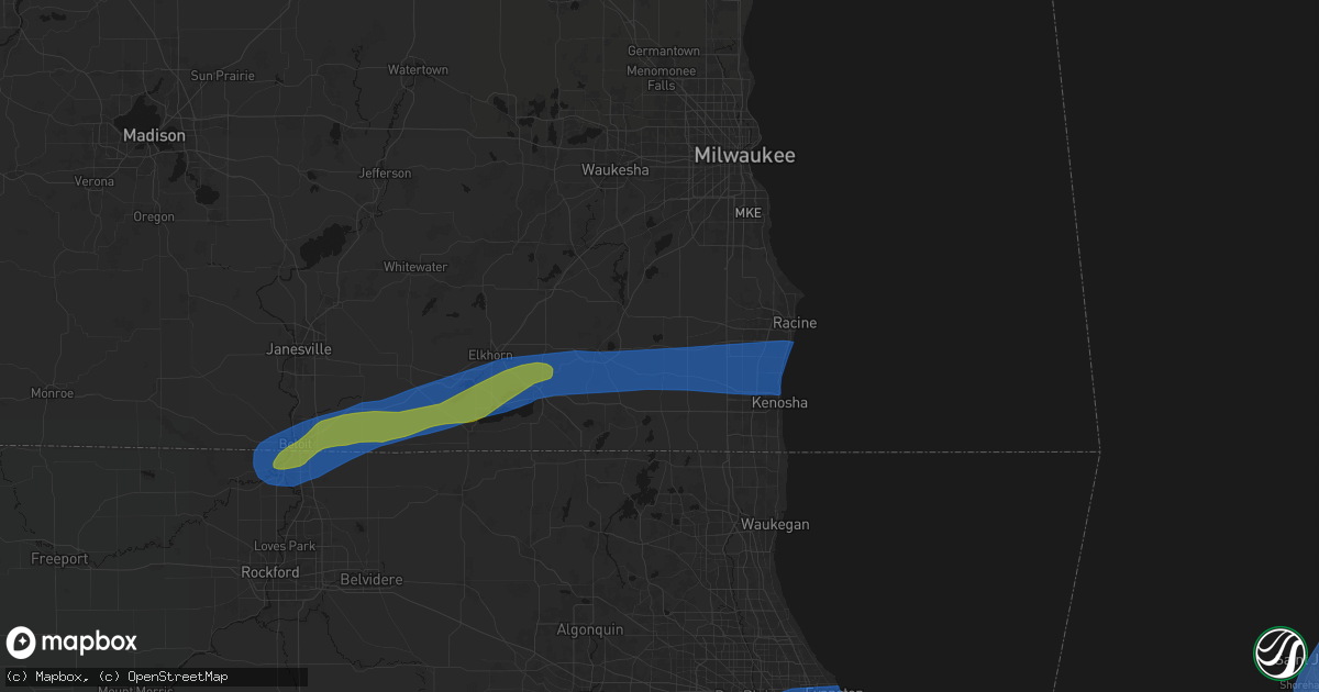 Hail map in Kansasville, WI on July 3, 2026
