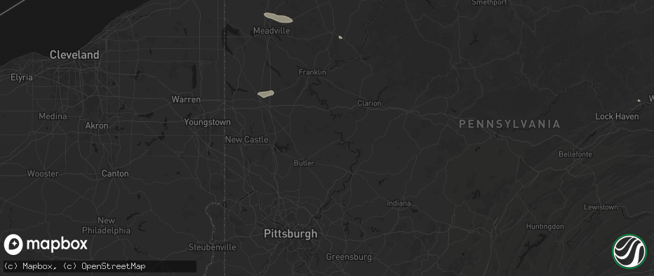 Hail map in Karns City, PA on July 3, 2026