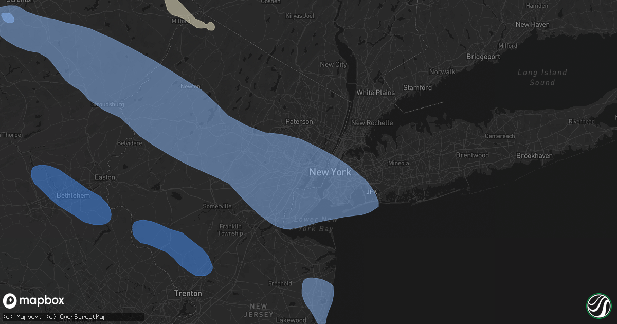 Hail map in Kearny, NJ on July 3, 2026