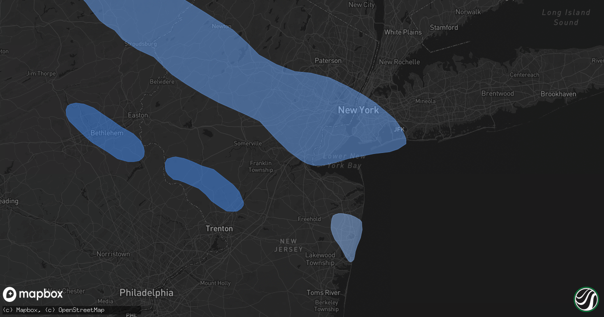 Hail map in Keasbey, NJ on July 3, 2026