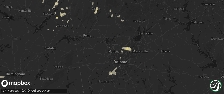 Hail map in Kennesaw, GA on July 3, 2026