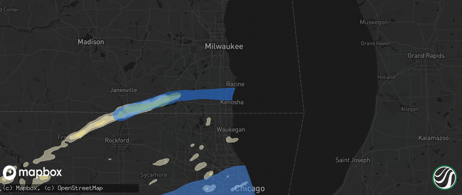 Hail map in Kenosha, WI on July 3, 2026