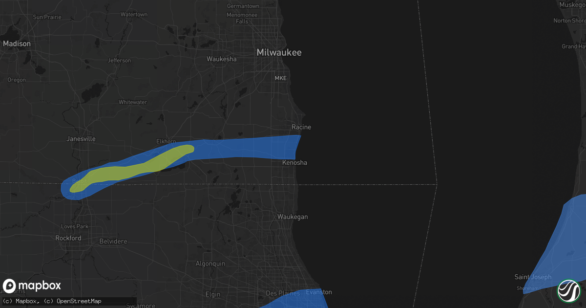 Hail map in Kenosha, WI on July 3, 2026