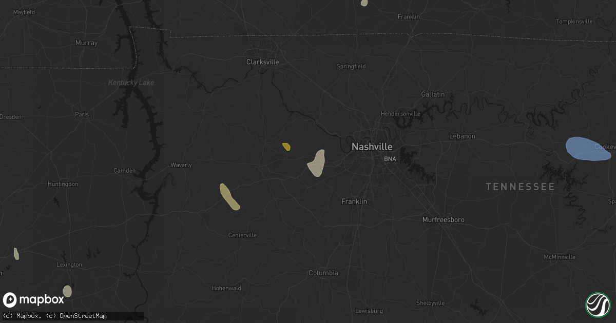 Hail map in Kingston Springs, TN on July 3, 2026