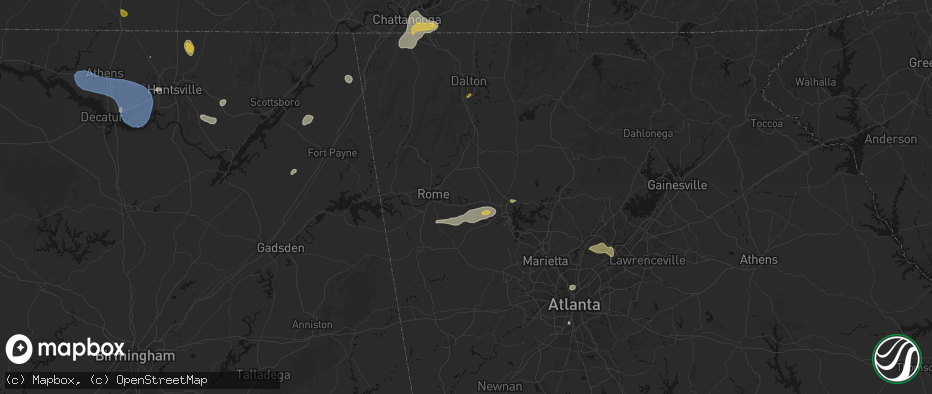 Hail map in Kingston, GA on July 3, 2026