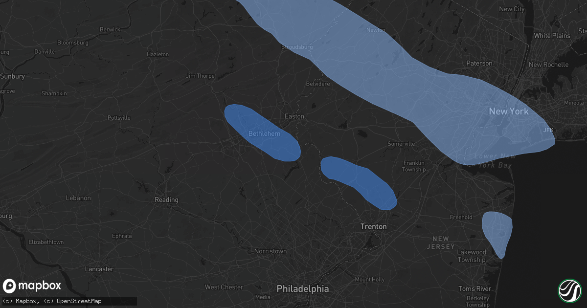 Hail map in Kintnersville, PA on July 3, 2026