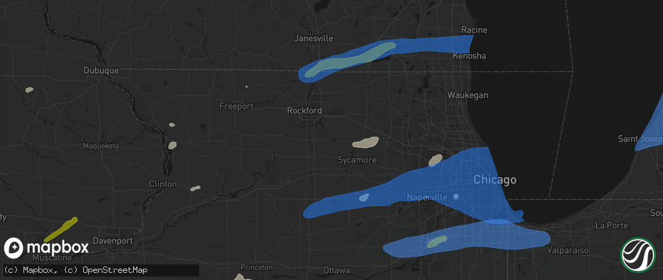Hail map in Kirkland, IL on July 3, 2026