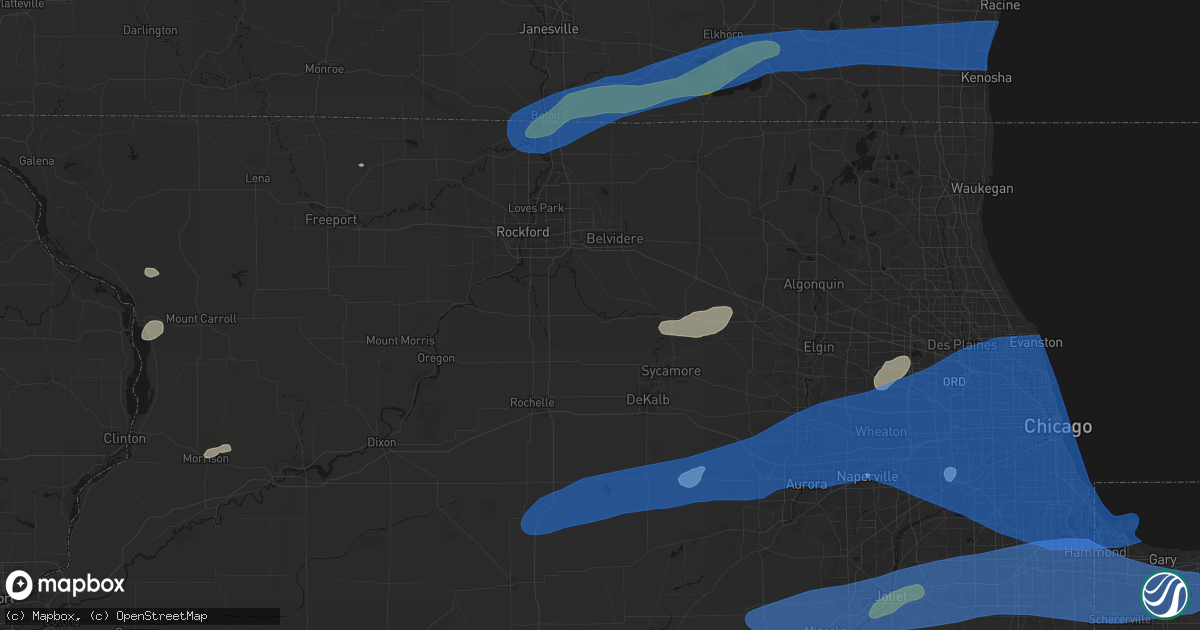 Hail map in Kirkland, IL on July 3, 2026
