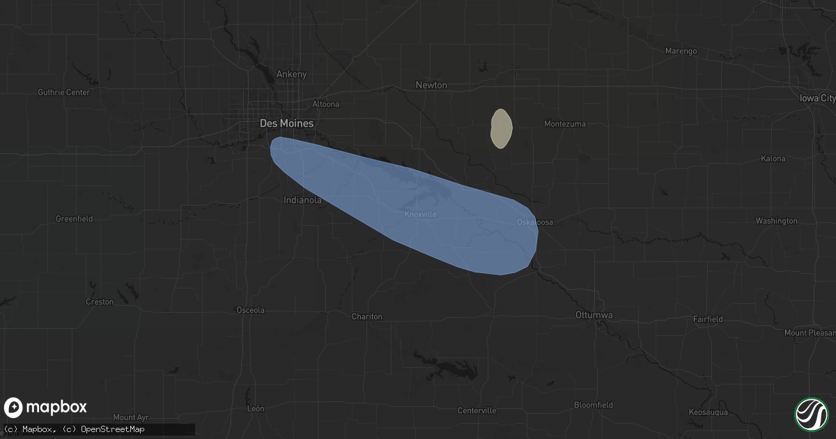 Hail map in Knoxville, IA on July 3, 2026