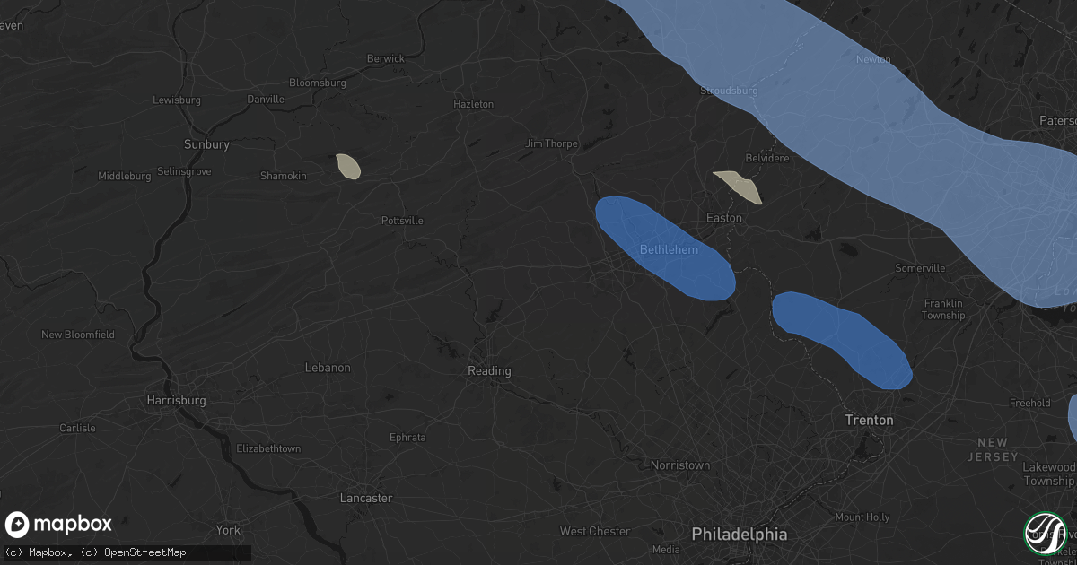 Hail map in Kutztown, PA on July 3, 2026