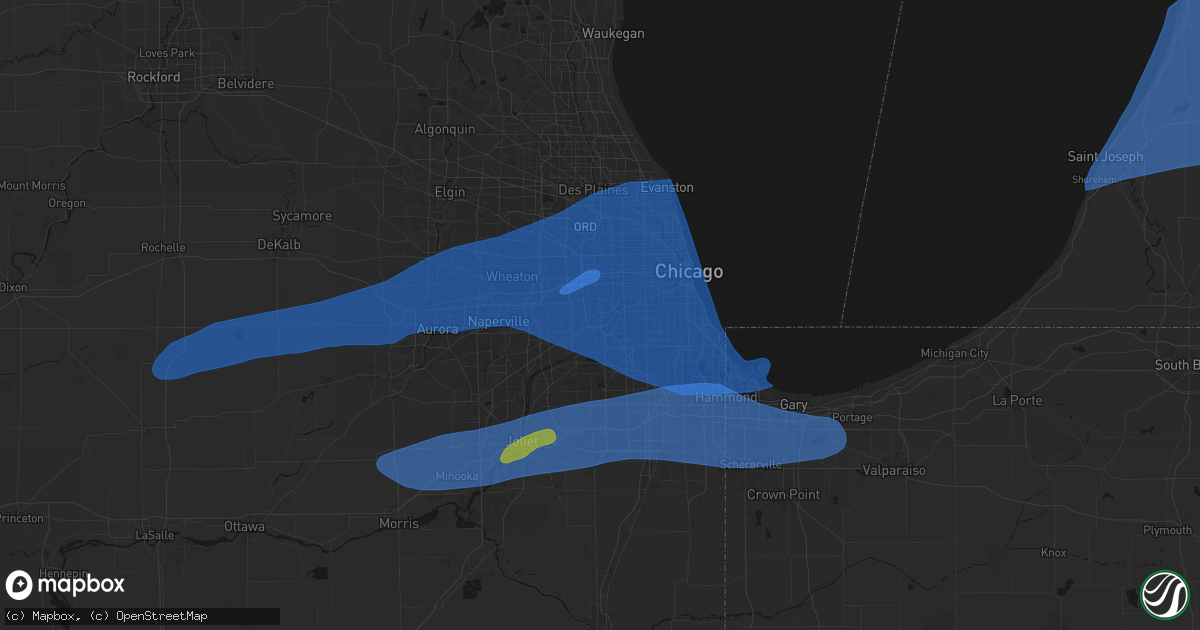 Hail map in La Grange, IL on July 3, 2026