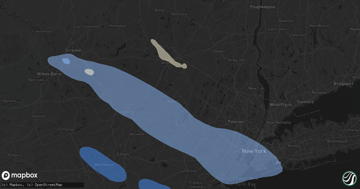 Hail map in Lafayette, NJ on July 3, 2026