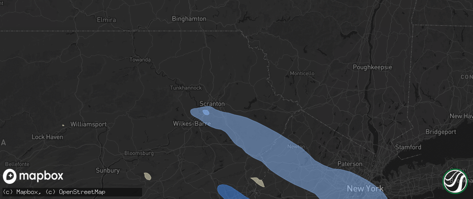 Hail map in Lake Ariel, PA on July 3, 2026