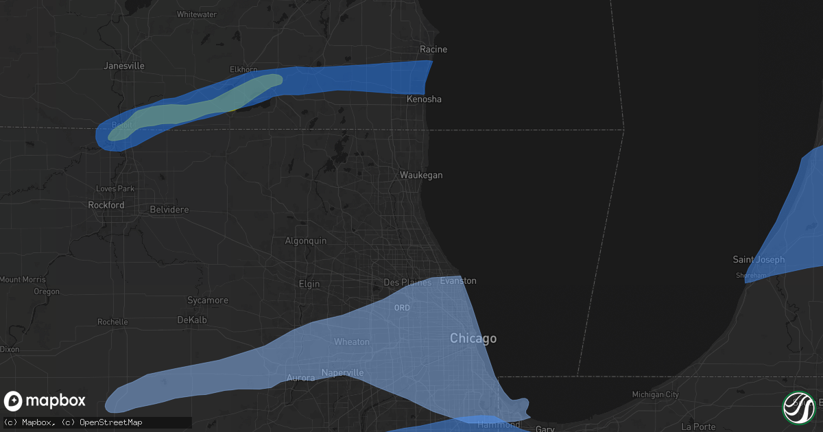 Hail map in Lake Forest, IL on July 3, 2026