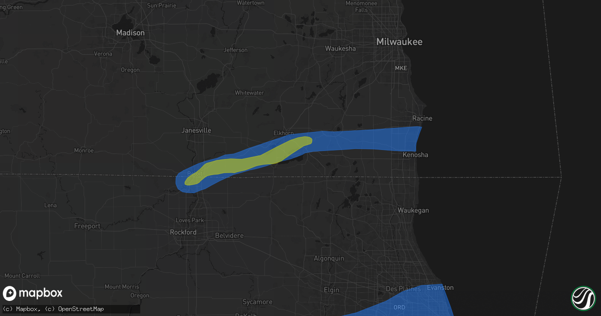Hail map in Lake Geneva, WI on July 3, 2026