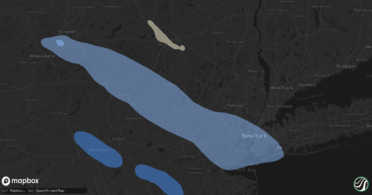 Hail map in Lake Hopatcong, NJ on July 3, 2026